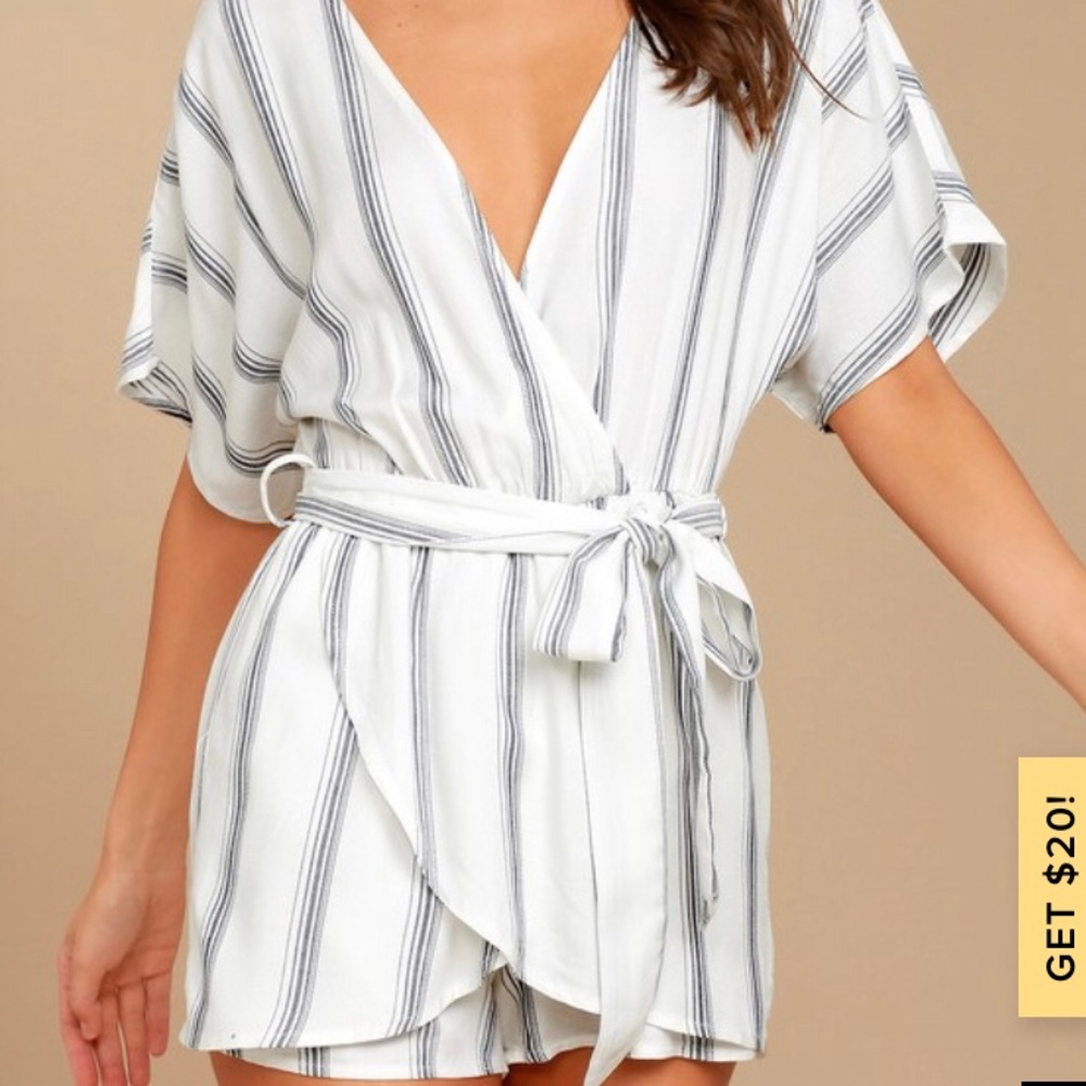 Grey and White Striped Romper